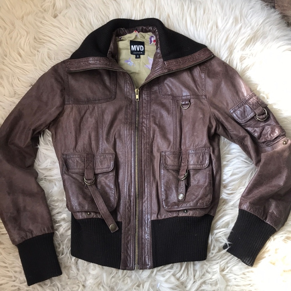 MVD Brown Leather Bomber Jacket